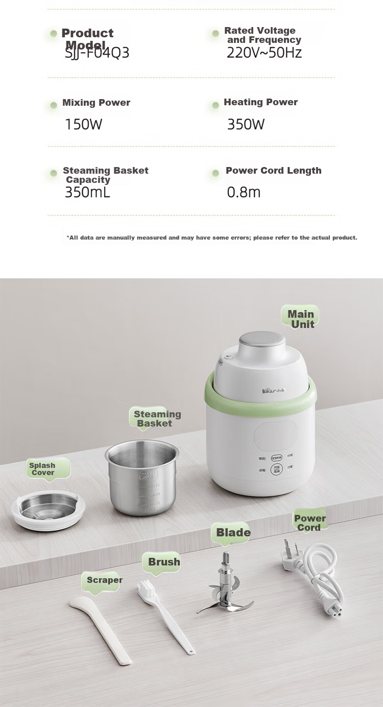 Bear Baby Food Processor, Steaming And Cooking All-In Rice Paste Maker, Multi-Functional Food Pot with 6 Blades, Double Blades, And Dual Cups 17