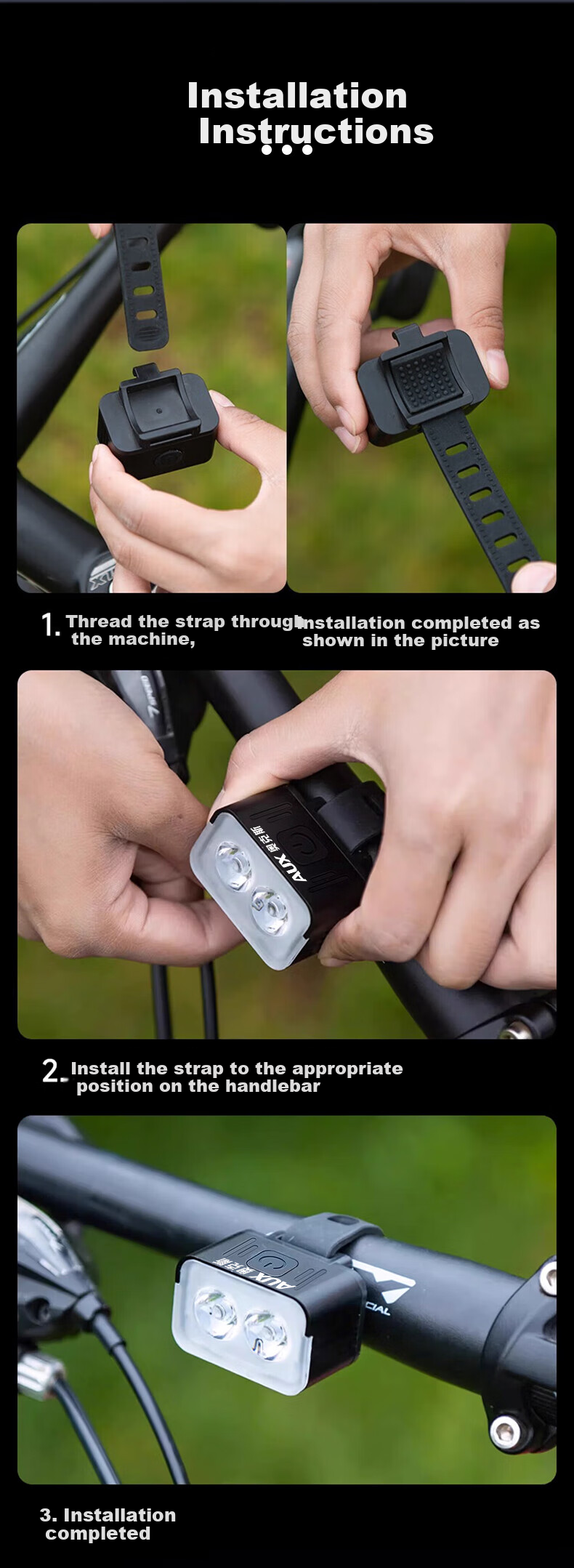 Aokesi Bicycle Front Light, High Beam, Rechargeable, Night Riding Flashlight, Mountain Road Cycling Light, Children's Bike Light, Riding Equipment 10
