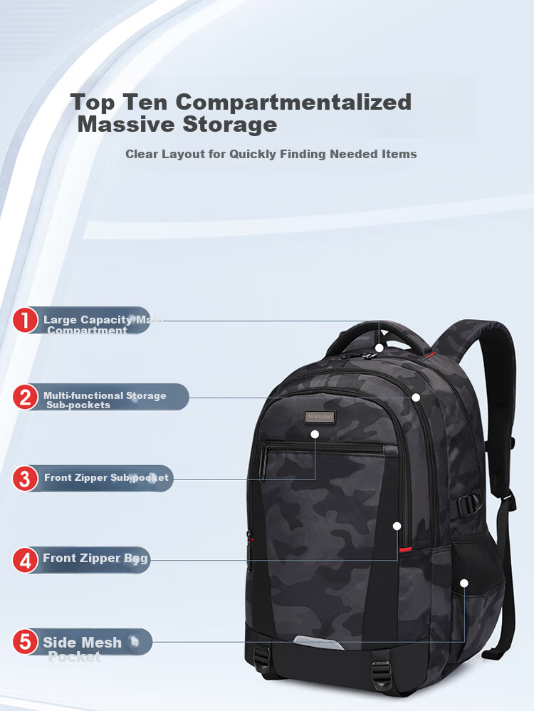 YANGGUANGBADIAN Backpack for Middle School Boys, Lightweight High School And College Students Large Capacity Water-Resistant Travel Backpack Black 7