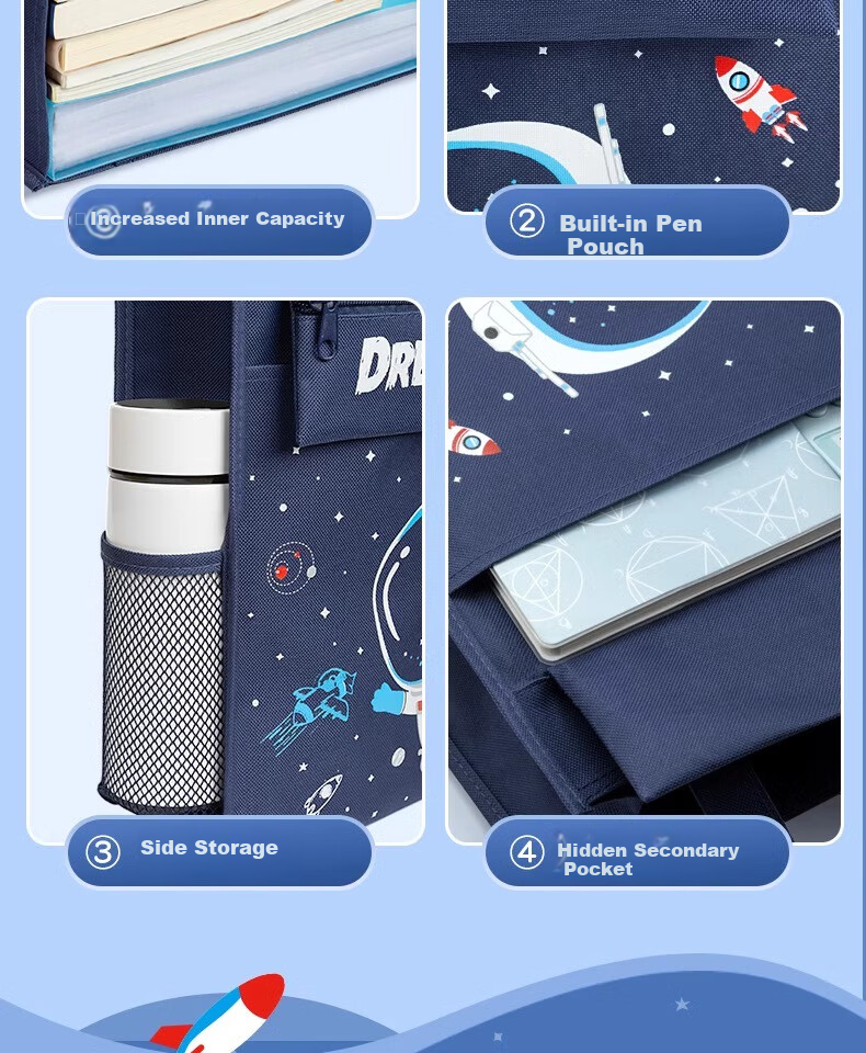 Sijinianhua Tutoring Bag, Handbag, Book Bag for Primary School Students, Canvas Art Bag, Storage Bag [Upgraded Version/Five-Layer Extra Large And Thick] Astronaut 6