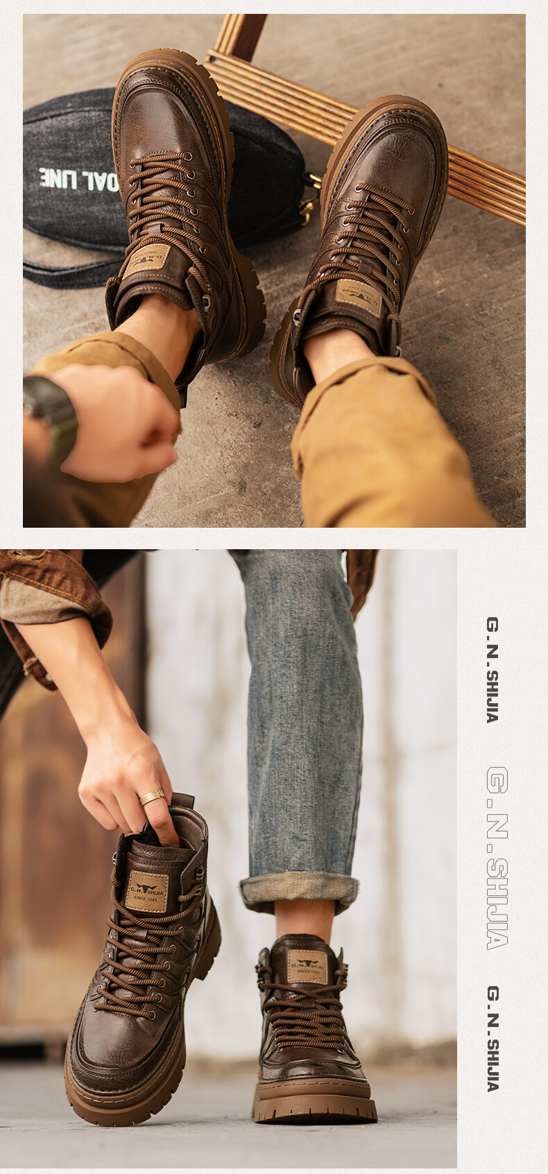 Bull Family [Zhang Ruoyun Edition] Men's Martin Boots Autumn Winter New Retro Versatile High-end Men's Boots Thick-soled Height-increasing Work Boots 8