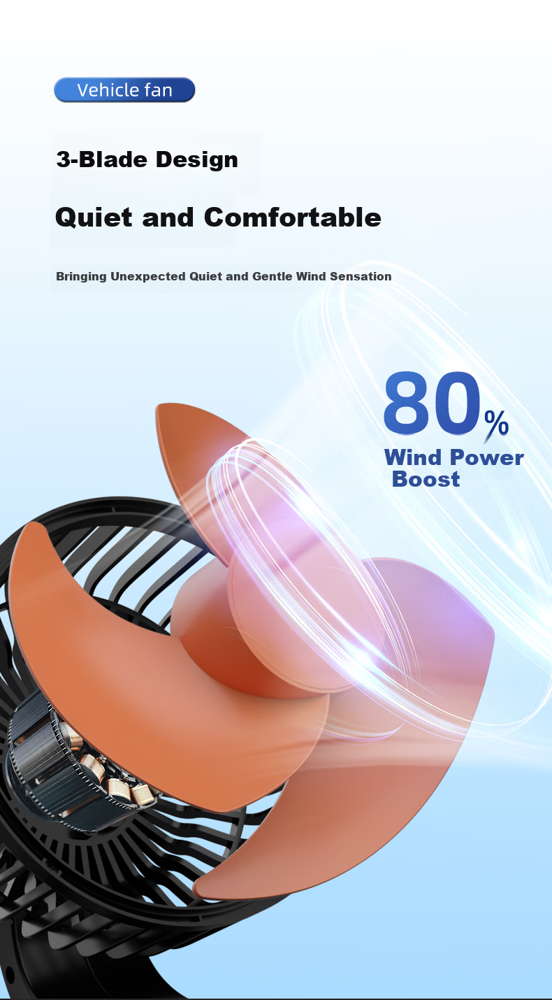 Huashi Car Fan, 24V for Large Trucks, Specialized Automotive Electric Fan, 12V Fan with Strong Airflow, Dual-Head Design, USB Interface 7