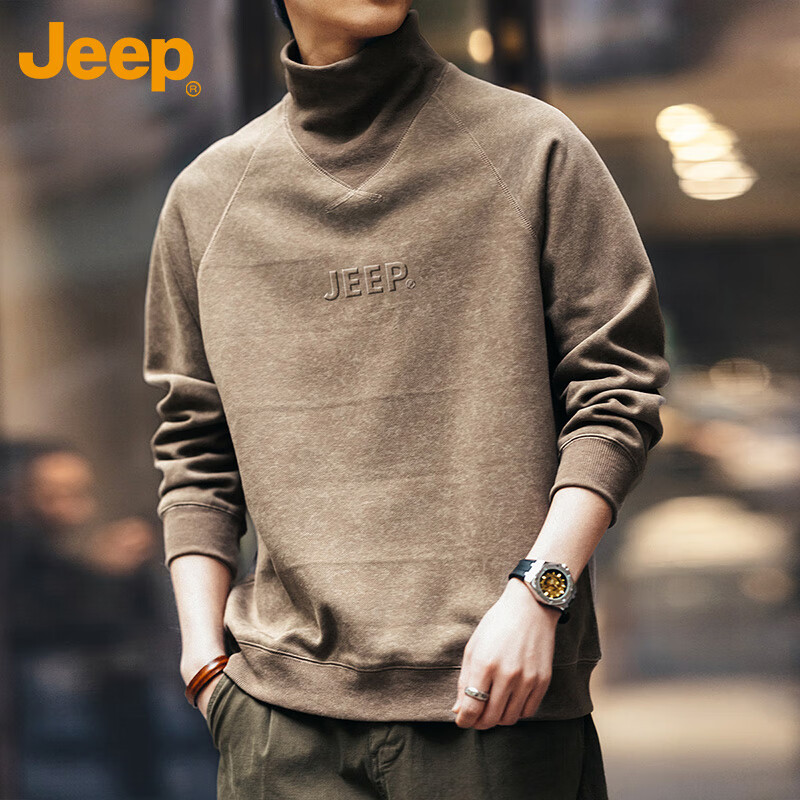 Мужская футболка JEEP с длинным рукавом и полувысоким воротом, утепленная, зимняя, размер XL, цвет хаки