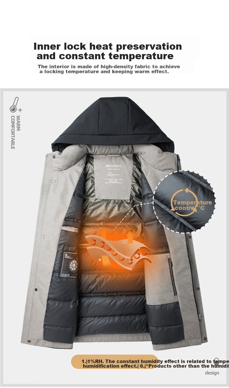 ROMON Men's Mid-Length Goose Down Jacket Detachable Hood Winter Thick Warm Coat Business Outerwear for Middle-Aged and Elderly 7