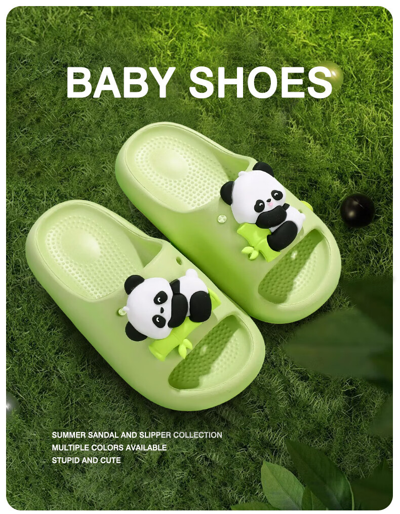 TUDOUWU Kids Slippers Boys Girls Indoor Outdoor Non-Slip Soft Sole Sandals Panda Green Size 38 4