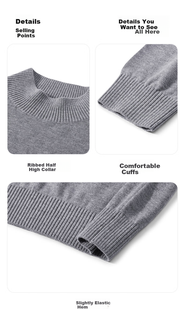 GXG Men's Clothing with Wool, Semi-Bottom Knit Sweater for Men, New Autumn/winter 2024 Product, Flax Gray, Size 165/S 4
