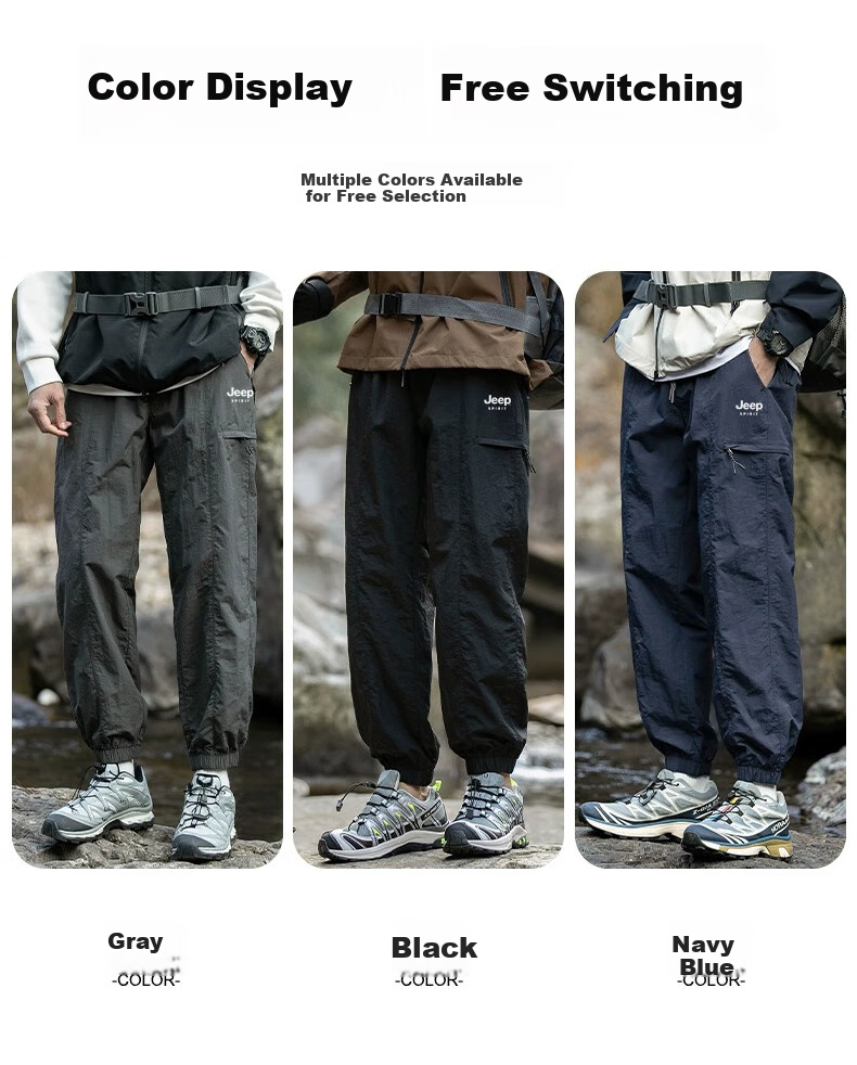 JEEP Casual Pants for Men, Spring Quick-Dry Breathable Sports Pants, Outdoor Trendy Hiking Trousers, Black, Size L 6