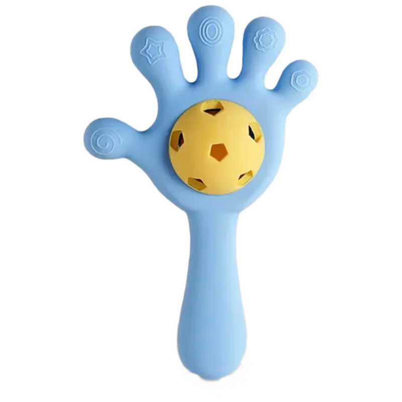 Baoshi Baby Teether, Oral Stage Soothing Chew Toy, Palm Rattle, Silicone Teething Stick, Infant Grip Training Toy, Blue