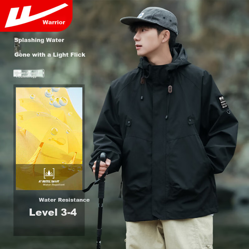 Warrior Men's Hooded Single-Layer Waterproof Jacket for Spring And Autumn, Couples' Outdoor Hiking Mountaineering Sportswear Coat 224