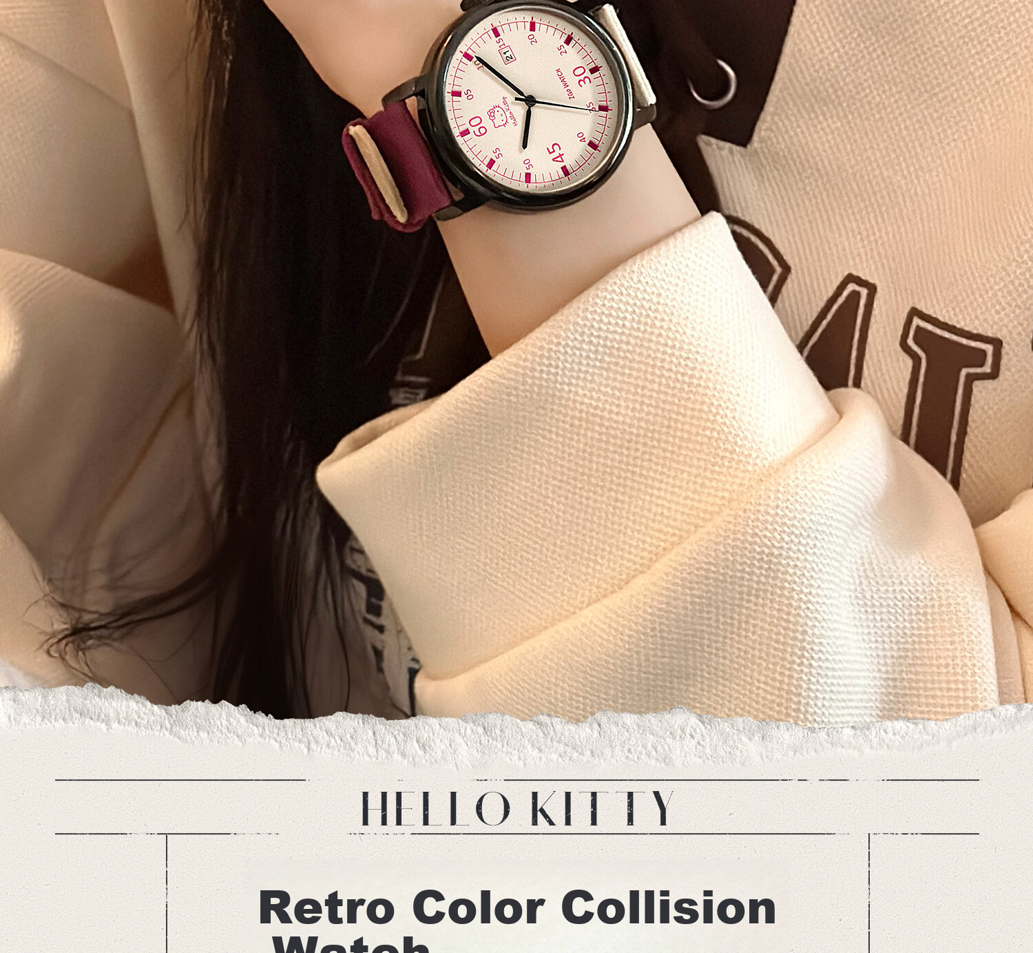 Hello Kitty Watch for Female Students, Specialized for Middle School And High School Exams, Retro Canvas Strap Quartz Watch, Sanrio Birthday Gift 2