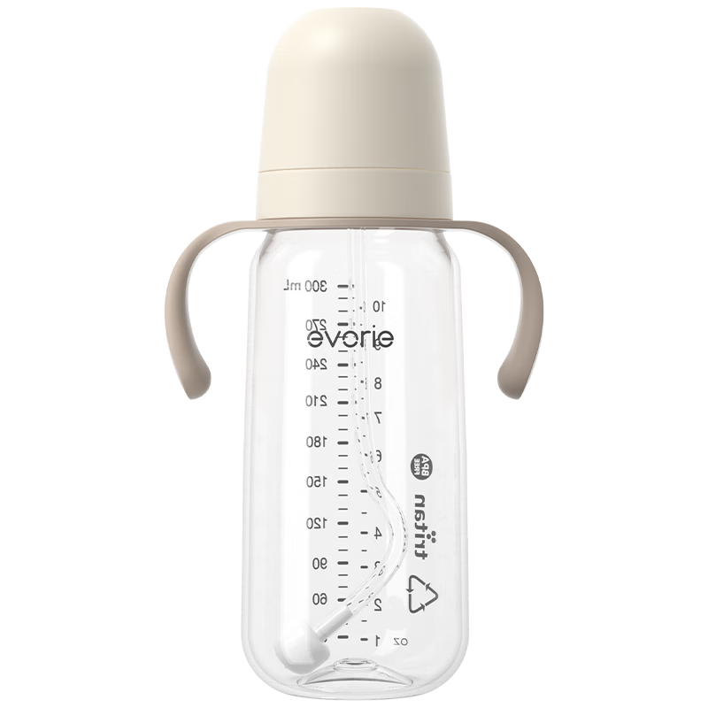 Evorie Exquisite Series Tritan Baby Bottle Wide Neck Large Baby Bottle 300ml Milk Apricot White (6-12 Months+)