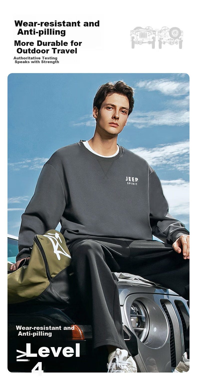 JEEP SPIRIT Men's Sweatshirt, Spring And Autumn Heavyweight Loose Round Neck Men's Jacket, Outdoor Casual Sports Trendy Top, Men's Clothing 5