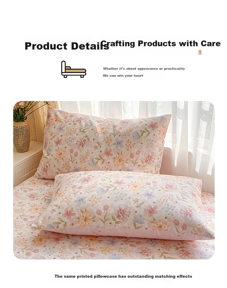 Hodo 100% Pure Cotton Four-Piece Bedding Set Spring And Autumn Bed Sheet Duvet Cover 200x230cm, Floral Pattern for 1.5/1.8 Meter Bed 20