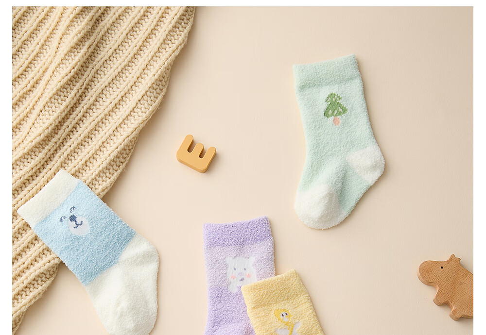 Beitais Baby Socks Autumn Winter Thickened Warm Newborn Double-Sided Fleece Cotton Socks Unisex Children's Mid-Calf Socks 3
