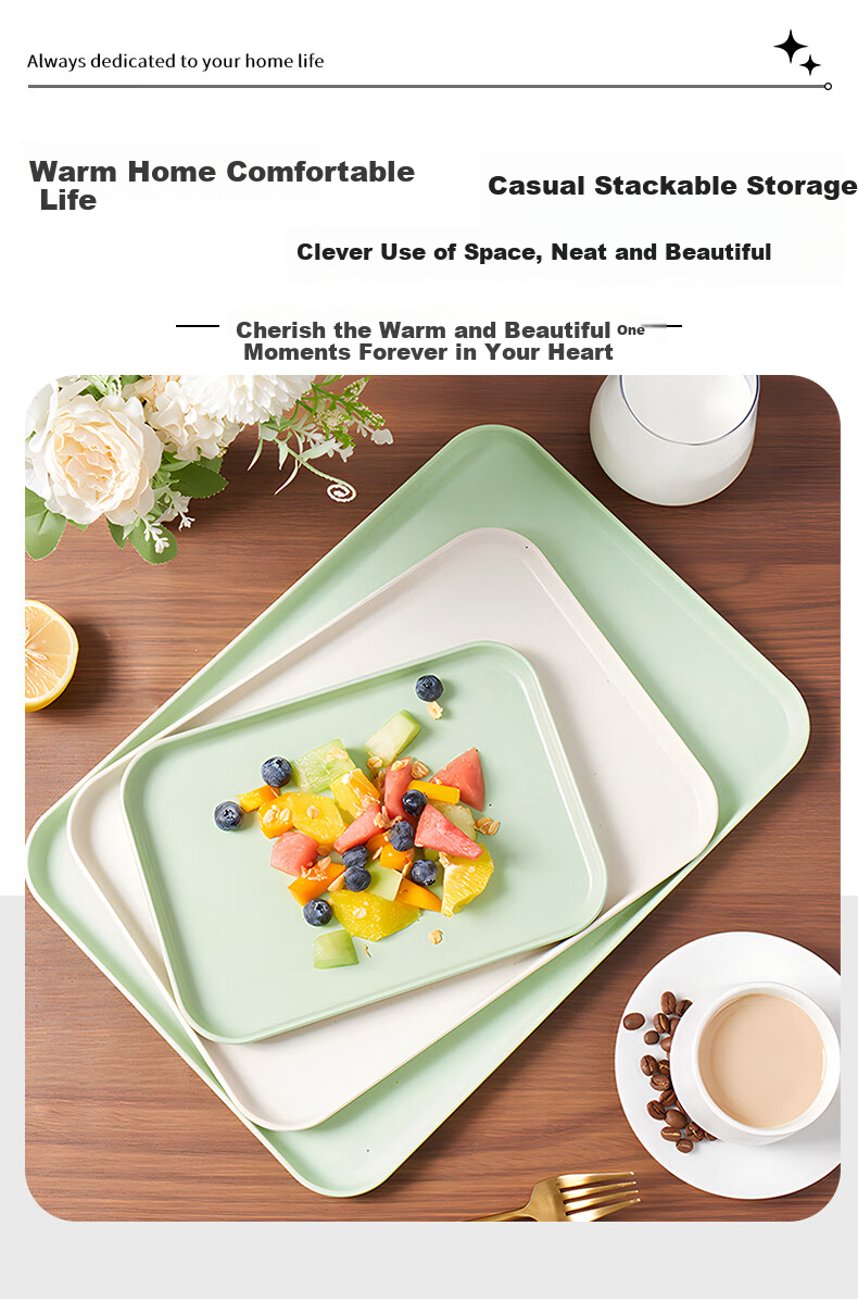 BJ Rectangular Fruit Tray, Tea Tray, Household Fruit Plate, Breakfast Plate, Storage Tray, Living Room Snack Plate, Large Size, Off-White Color 5