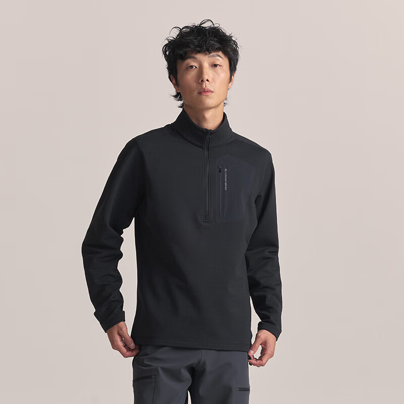 JD Original Spring 2026 F1 Series Windproof Fleece Jacket And Pants, Outdoor Sports Warm Coat, Half-Zip Shirt, Black Truffle M