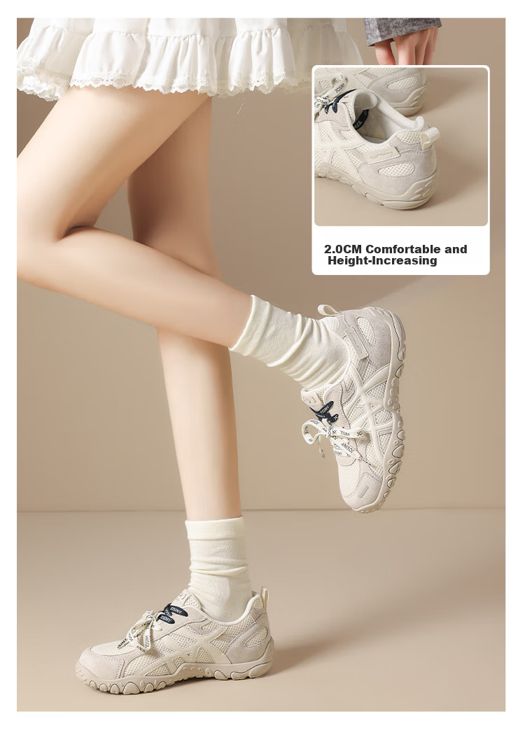 Zhuoshini Women's Training Shoes 2026 New Spring Popular Versatile White Breathable Sports Shoes Beige Size 36 4
