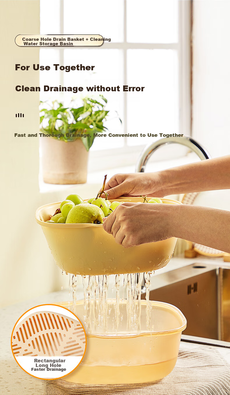 COOKER KING Double-Layer Colander Drainer Basket Kitchen Plastic Fruit Tray Strainer Vegetable Washing Basket White 7