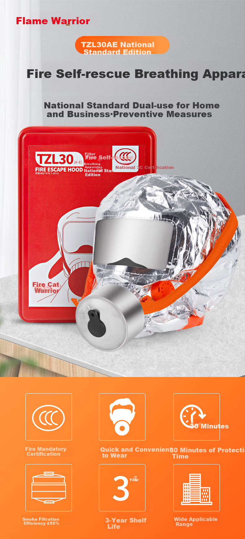 Huoyanzhanshi Fire Escape Respirator Mask, Smoke-Proof Face Shield, Filter-Type Self-Rescue Breathing Apparatus, Fire Prevention 3C Mask TZL30E Plastic Case 1