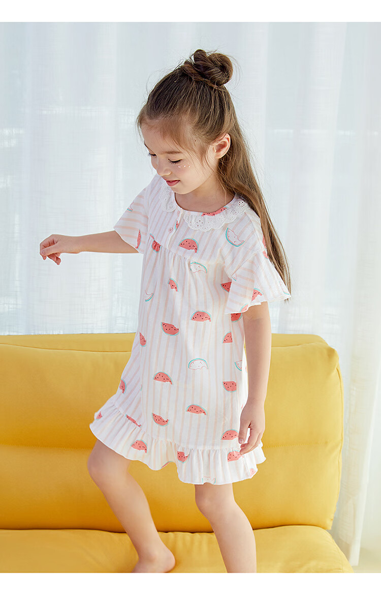 Dingguagua Girls' Short-Sleeve Cotton Nightgown, Children's Summer Thin Sleepwear, for Older Girls And Toddlers, Pink, Size 160 11