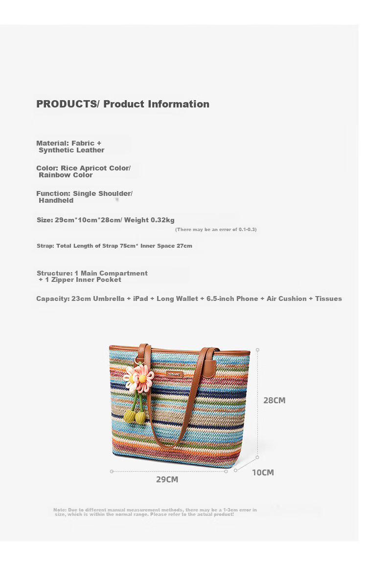 Aokang Women's Handbag, Fashionable Rainbow Color-Block Trendy Tote Bag, Light Luxury Shoulder Bag, Birthday And 520 Gift for Girlfriend Or Wife 9