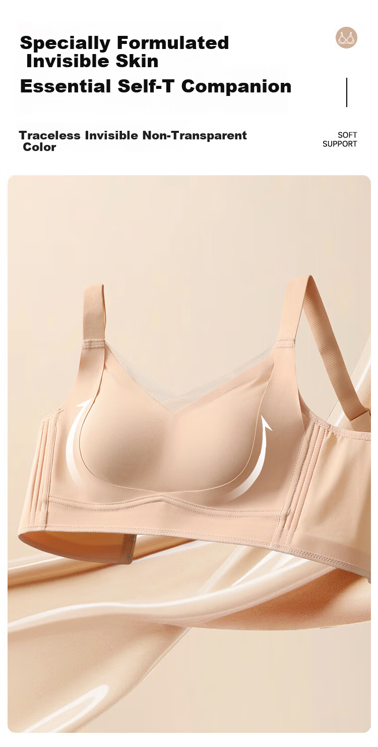 GRACEWELL Seamless Thin Rabbit Ear Cup Bra for Women, Foundation Liquid Skin, Large Breast Minimizing, Anti-Sagging, Side Support Adjustment Brassiere 3