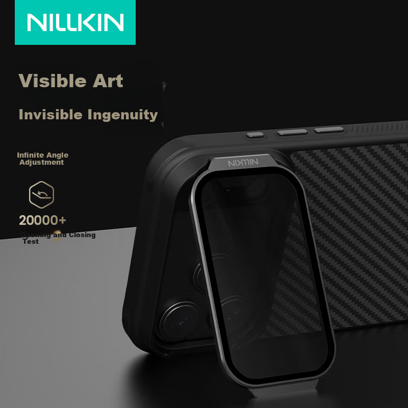 Чехол NILLKIN для iPhone 17 Pro Max, защита камеры, магнитный, из кевлара, с подставкой, ультра черный