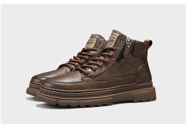 Eierkang Men's Cotton Shoes British Style Martin Boots Casual High-top Sneakers Retro Fashion Work Boots Trendy Thick-soled Shoes for Men 15