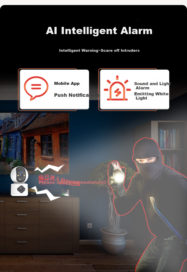 Newmine Wireless Home Camera AI Remote Monitoring Via Smartphone, 360-Degree Coverage with Night Vision, Panoramic View, Voice Control, 5 Million Pixel High-Definition Auto-Rotation Indoor PTZ Camera with Two-Way Audio 9