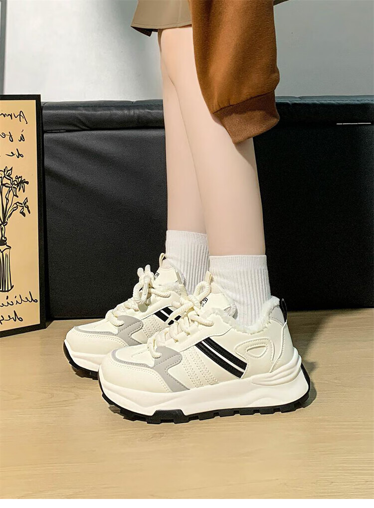 Renben Super Popular Couple Shoes Fleece Warm Unisex Sports Sneakers Women New Thick Sole Korean Style Versatile Dad Shoes 5