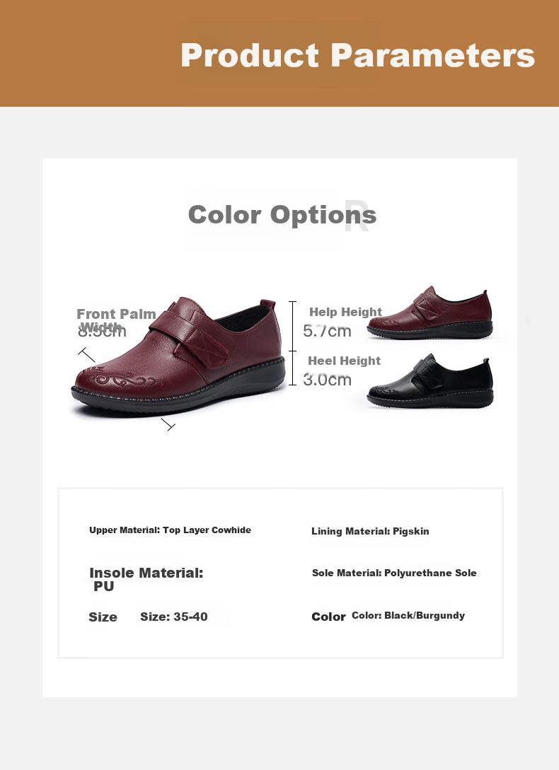 LAORENTOU Women's Flats, Comfortable Breathable Top-Grain Leather Shoes, Round Toe Commuter Shoes for Middle-Aged Women And Mothers, 220217N, Red, Size 36 9
