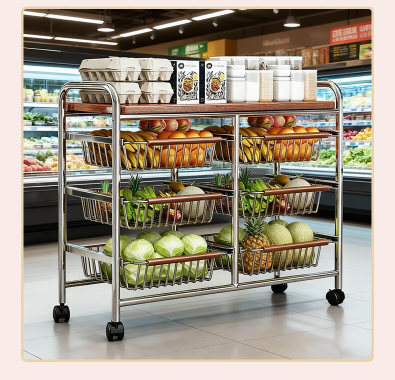 Yaoying Vintage Small Trolley Storage Rack Snack Organizer Kitchen Living Room Floor Multi-Layer Storage Rack YZ08 Black Wheels 4 Layers 3 Baskets 3