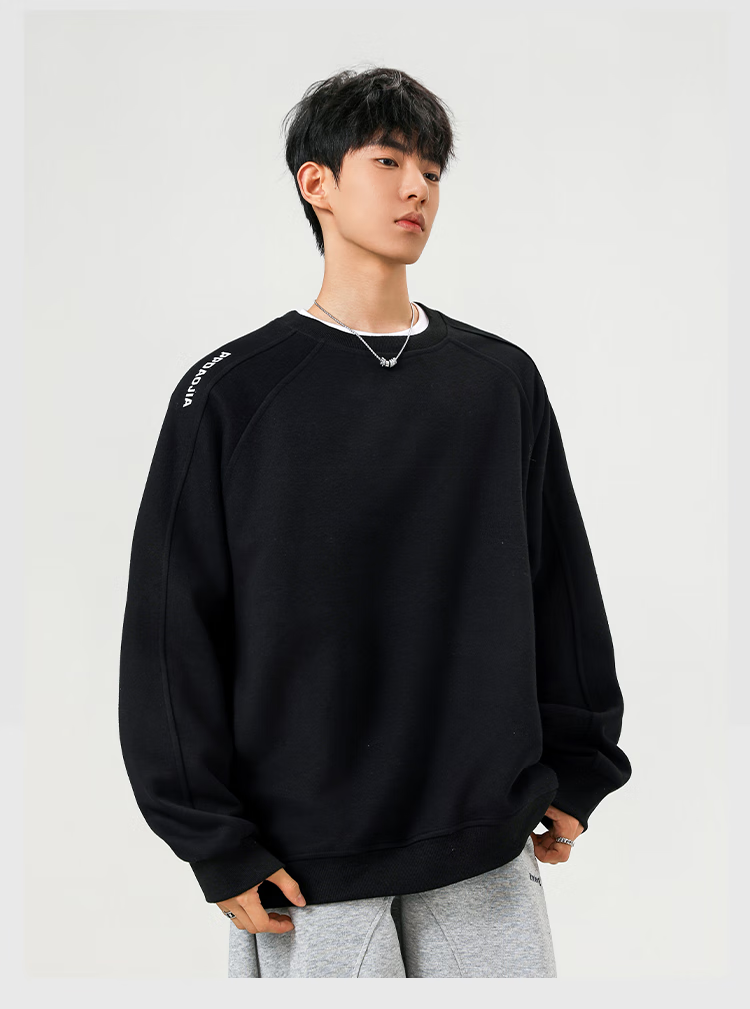 Dingfengbaoluo American Style Crew Neck Sweatshirt Men Autumn Patchwork Casual Loose Fit Long Sleeve Top QWE37 Black XL 1
