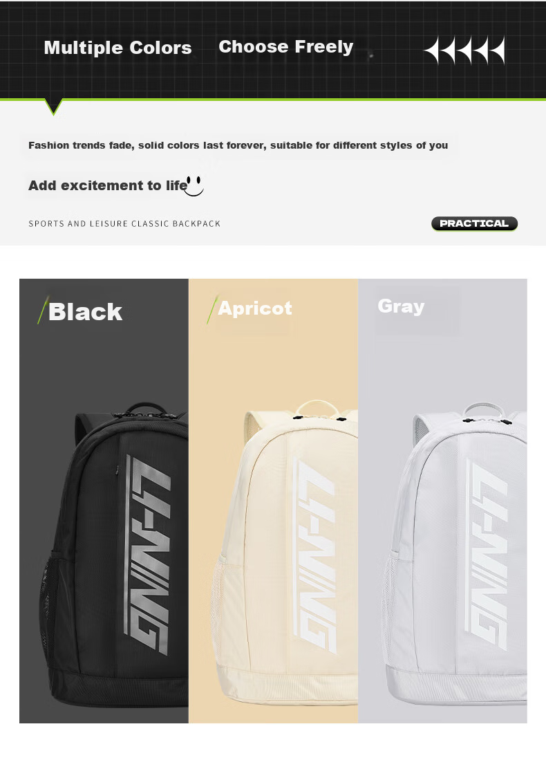 Li-Ning Backpack Badminton Racket Bag Multifunctional Large Capacity School Bag for Men And Women Outdoor Travel Bag Black 9