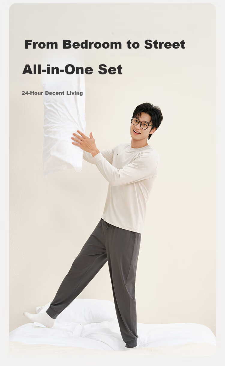 JD Original [Tiansi Cotton] 10A Antibacterial Pajamas for Men, Autumn And Winter Men's Sleepwear, Cotton Quick-Dry Round Neck Men's Loungewear M 15