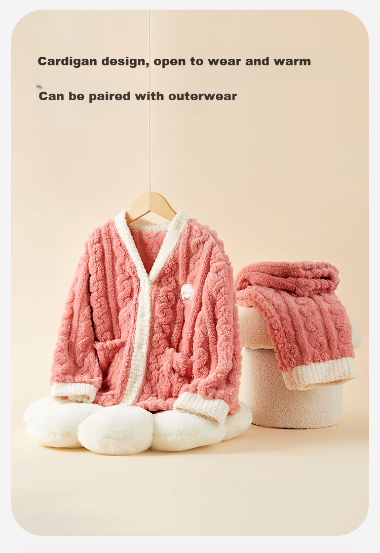 DEESHA (DEESHA) Thickened Double-sided Flannel Girls' Fleece Cardigan Set Spring Autumn Winter Home Wear Pajamas Pajama Pants Can Be Worn Out 7