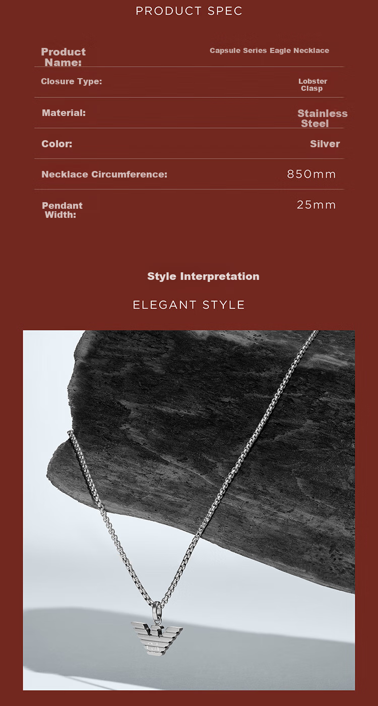 EMPORIO ARMANI Men's Necklace, Classic Simple Elegant Eagle Logo Pendant, Birthday Gift for Boyfriend, EGS316904 3