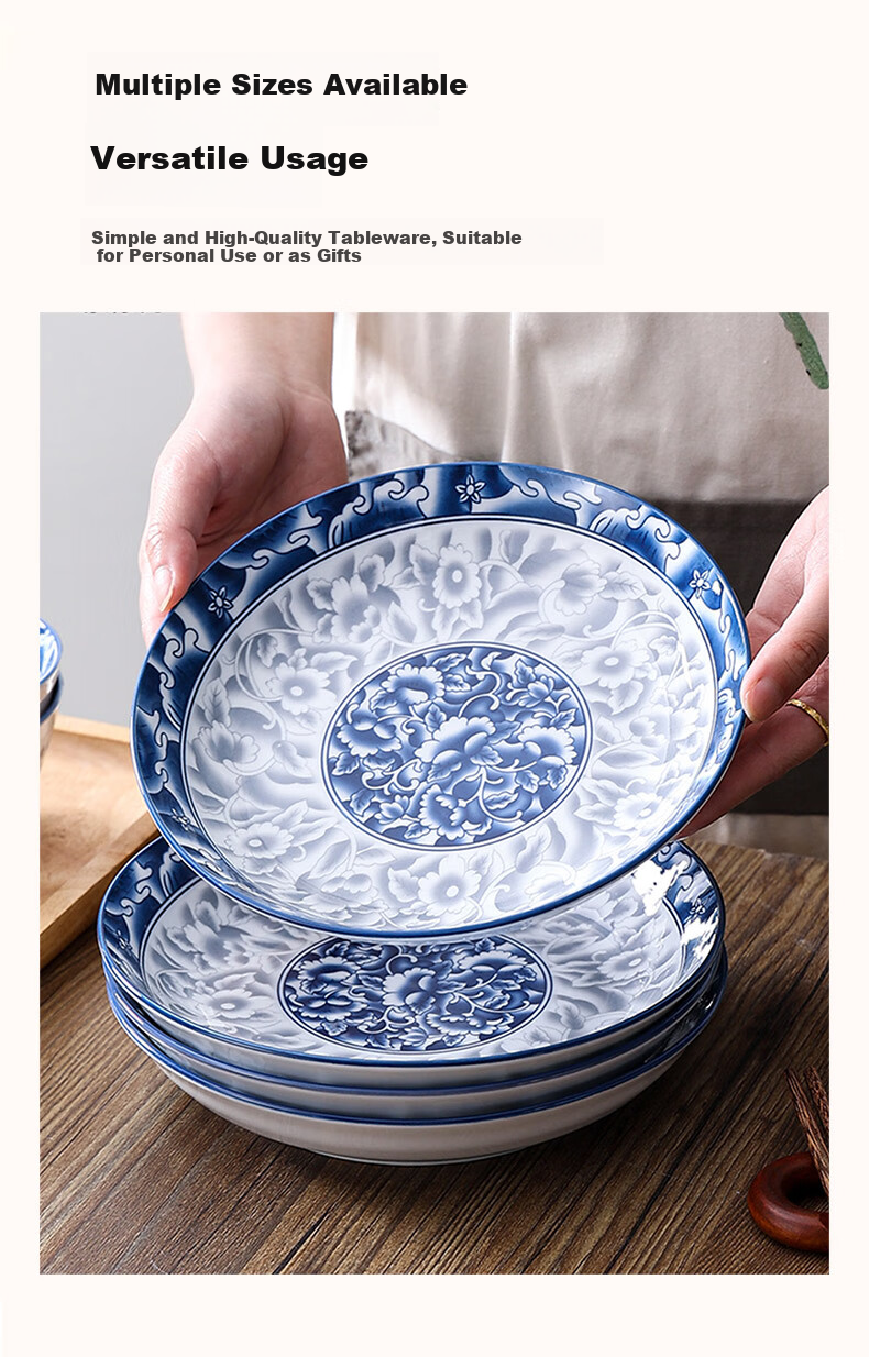Huaqingge Household Tang-Style Blue And White Porcelain 6.8-Inch Noodle Bowl, 2-Piece Set, Heat-Resistant, Microwave And Dishwasher Safe 6