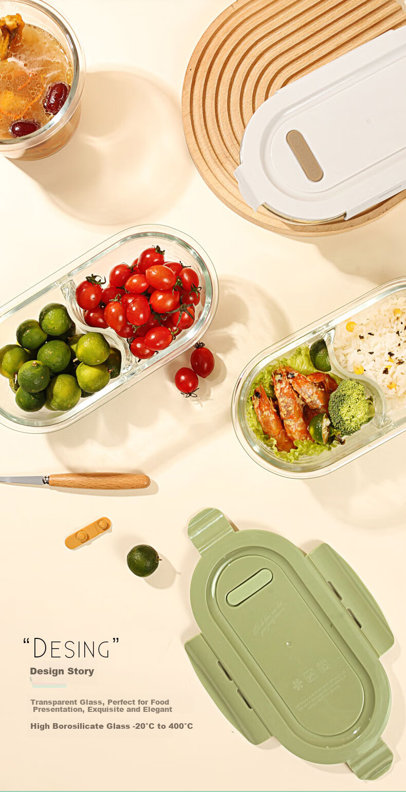 Chuangde Heat-Resistant Glass Food Storage Containers Microwave Lunch Boxes for Office Workers Milk White 1080ml x2 + Bag + Utensils 2
