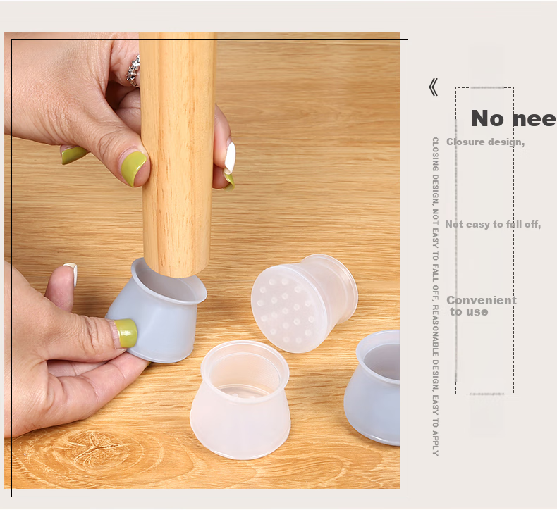 Hujia Silicone Table And Chair Leg Pads, Chair Leg Protectors, Stool Foot Pads, Wear-Resistant, Quiet, Non-Slip, Square, White, for Home Use 5