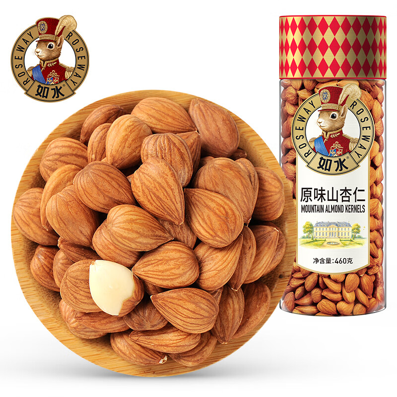 如水 原味山杏仁460g/罐 新货南北杏仁休闲零食大颗粒新货烘焙熟坚果