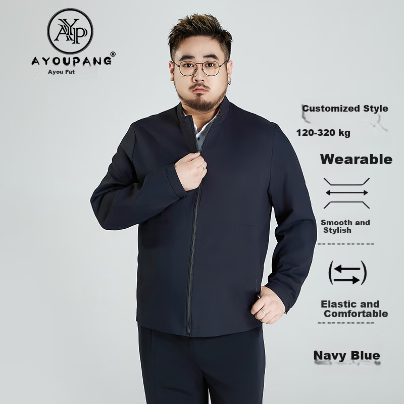 Ayoupang Large Size Stand-Collar Executive Jacket for Middle-Aged And Elderly Fathers, Cadre Style Outer Coat, Navy Blue, 3XL