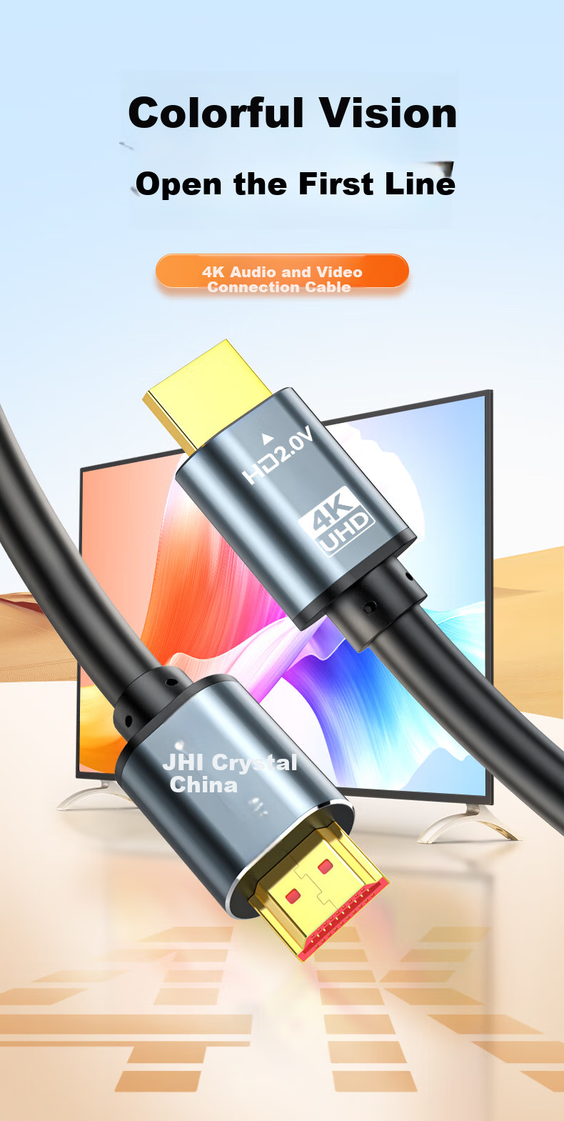 Jinghua HDMI Cable Version 2.0, 4K Digital High-Definition Video Cable, Computer Host Laptop Set-Top Box Connection to Projector Display Screen Connection Cable, Alloy Black 1 Meter H630C 1