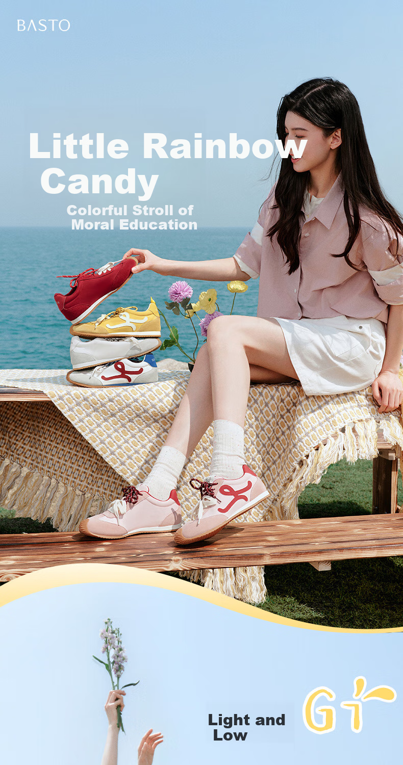BASTO [Zhang Yuexi's Choice] Candy-Colored Height-Increasing Training Shoes, Slanted Casual Forrest Gump Shoes for Women, Yellow, Size 36 2