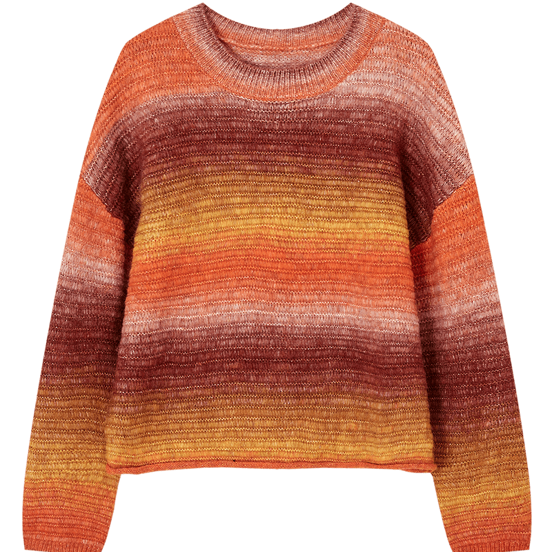 Demana Winter Warm Wool Blend Irregular Gradient Knit Sweater Loose Fit Woolen Top