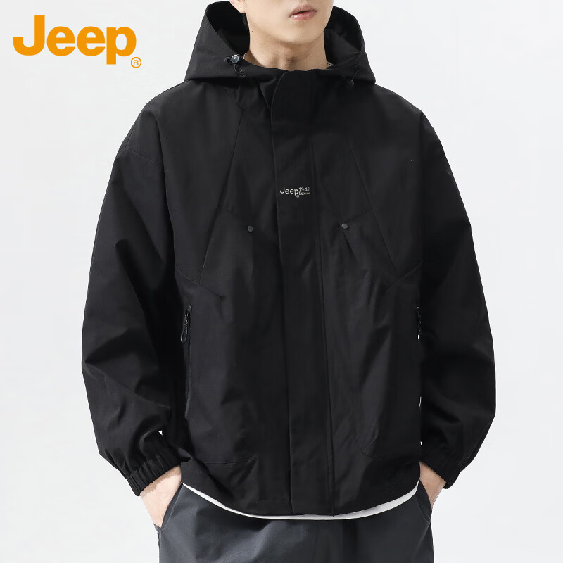 JEEP Men's Outdoor Jacket Spring Autumn Casual Loose Workwear Black 2XL