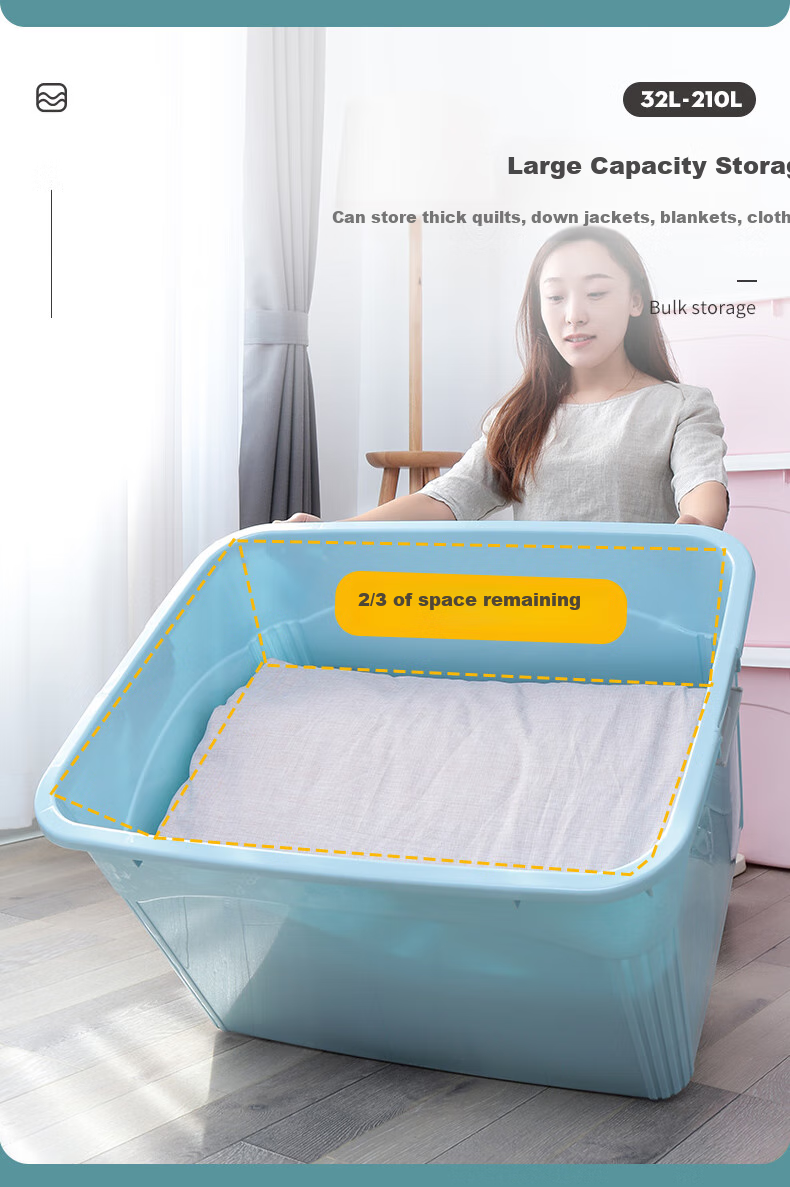Baicaoyuan Plastic Clothing Storage Box, Toy Storage Box, 52L, Porcelain White, 1 Piece, with Wheels 5