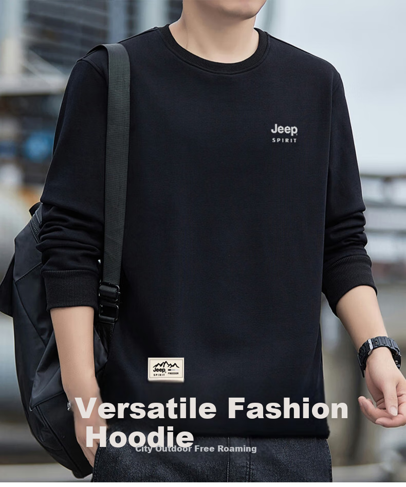 JEEP SPIRIT Sweatshirt for Men, Spring And Autumn Fashion Round Neck Long Sleeve T-Shirt, Loose Versatile Casual Pullover for Men, Black 4XL 2