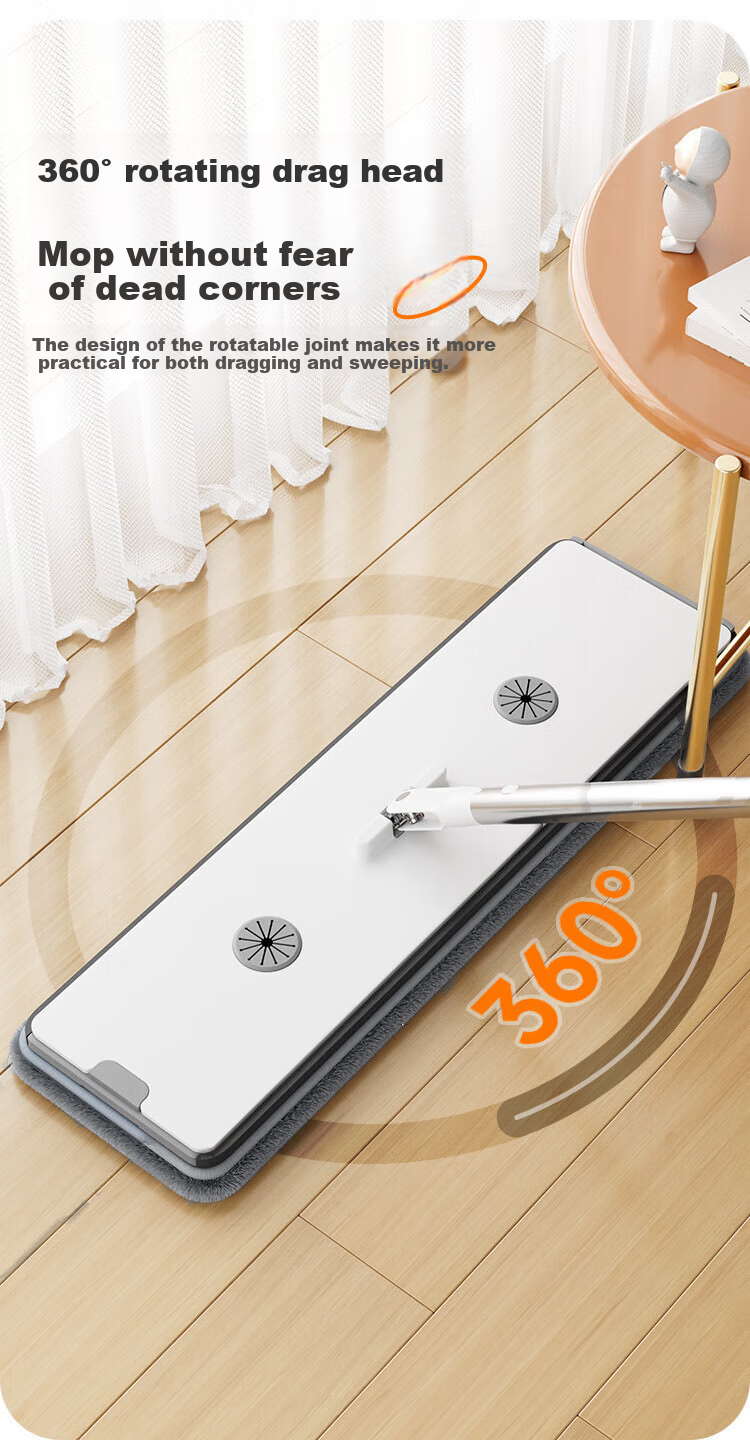 Jiabangshou Flat Mop, 40cm, 2 Cloth Pads, Household All-In No Hand Washing Required, 2026 Model with Bucket, Complete Set of Mop, Floor Cleaning Tool 5