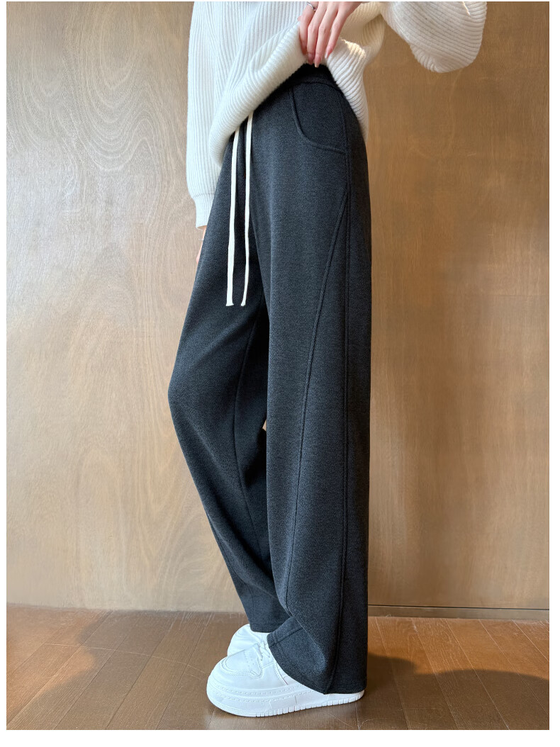 Yishangmei Women's Woolen Wide-Leg Pants Autumn Winter Thickened Herringbone Wool Straight Casual Trousers 2025 Latest Slim Fit 1